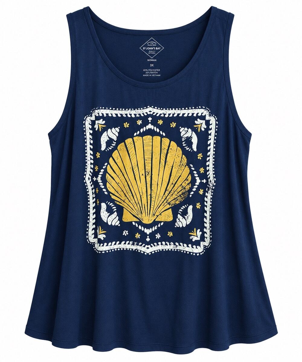 St. John’s Bay Woman 3X Navy Seashell Graphic Tank Top Plus Size Coastal